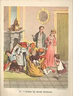 St.-Nikolaas bij stoute kinderen; 1885.
