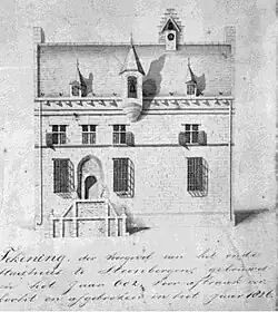 Het stadhuis kort voor de sloop, tekening door Ambrosius Duijvelaar