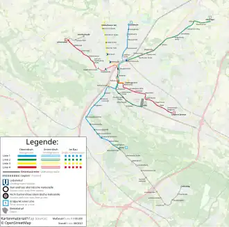 Netwerkkaart van de Stadtbahn van Bielefeld