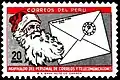Kerstkaart en kerstman op een kerstpostzegel uit Peru, 1965