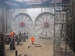 Startschacht van de metroboor in bouwkuip Scheldeplein, 2011