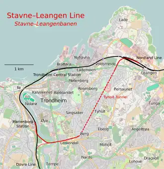Spoorlijn Marienborg - Leangen op de kaart