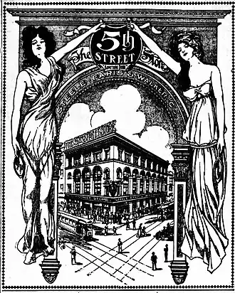 Illustratie uit de Los Angeles Herald uit 1905 met de aankondiging van de opening van de "Fifth Street Store"
