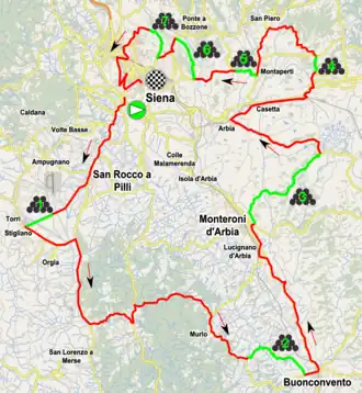 Routekaart van de Strade Bianche 2016