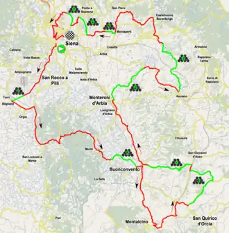 Routekaart van de Strade Bianche 2016