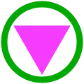 Variatie op de roze driehoek met een groene cirkel, symbool voor een safe space