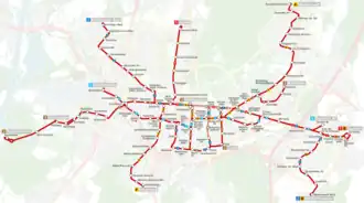Netwerkkaart van de Tram van Karlsruhe