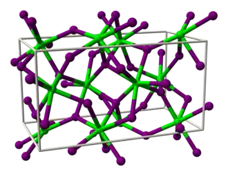 Kristalstructuur van strontiumjodide ■ Sr2+ ■ I−