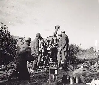 Artilleriepositie van het Bulgaarse leger nabij Strumica in oktober 1944.