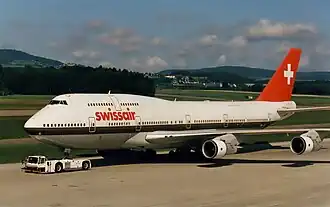 Een Boeing 747 van Swissair.