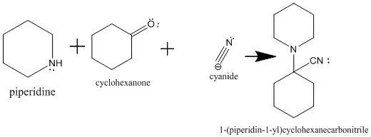 figuur 4:de synthese van 1-Piperidinocyclohexaancarbonitril