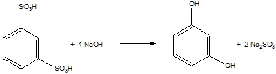 Synthese van resorcinol uit benzeen-1,3-disulfonzuur