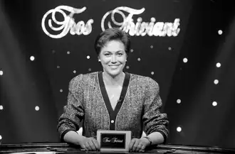 Tineke Verburg als presentatrice van Tros Triviant in 1991