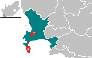 N.P. Tafelberg, T=Tafelberg, B=Boulders Beach, K=Kaap de Goede Hoop