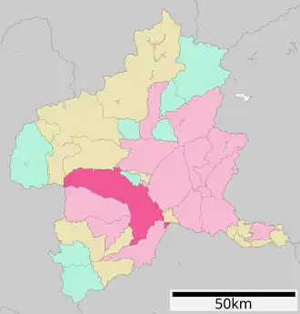 Situering van Takasaki in de prefectuur  Gunma