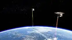 De Nederlandse Tango-missie (lancering 2026) bestaat uit twee satellieten die samen de broeikasgassen CO2 en methaan opspeuren op facilitietsniveau. De eerste satelliet (Tango-nitro) detecteert NO2, dat dient als tracergas omdat het vaak samen met methaan en CO2 wordt uitgestoten en beter zichtbaar is doordat er minder van aanwezig is in de atmosfeer. De tweede satelliet (Tango-carbno) vliegt enige tijd later over hetzelfde gebied en kan vervolgens gericht naar de methaan- en CO2-pluimen kijken. Credit: Oculus Films (SRON)