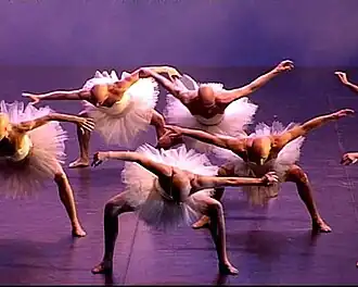 Mannelijke dansers van het Cullberg Ballet dansen Mats Eks Zwanenmeer uit 1987