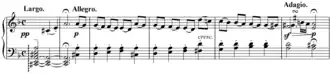 De eerste maten van het eerste deel: Largo-Allegro