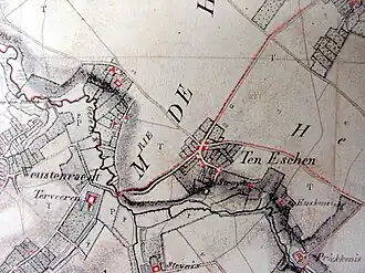 Ten zuiden van Ten Esschen het cirkeltje is de motte