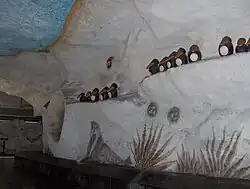 De pinguins in een dwarsverbinding tussen de perrons.