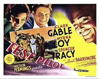 Lobbykaart voor Test Pilot met Spencer Tracy, Clark Gable en Myrna Loy