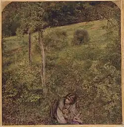 The Outlaw, 1861 (een gewonde bandiet verbergt zich terwijl op de achtergrond op hem wordt gejaagd)