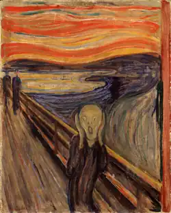 1893, olie, tempera en pastel op karton. Hangt in het Nationaal Kunstmuseum te Oslo, is misschien de meest herkenbare versie.
