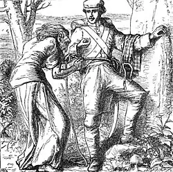 De heks laat de soldaat in de holle boom afdalen