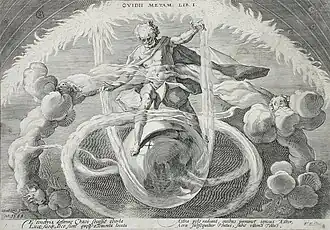"Het loswikkelen van chaos, of het creëren van de vier elementen". Gravure uit de Metamorfosen van Ovidius, Hendrik Goltzius (1589)