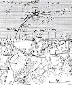 Kaart met schepen en scheepsbewegingen