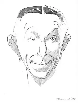 Karikatuurtekening van Theo Lingen door Hans Georg Pfannmüller, 1976