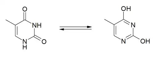 Tautomerisatie van thymine.