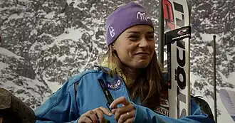 Tina Maze met haar Stöckli-skis in 2011