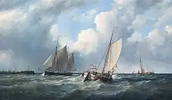 Zeilschepen voor een haveningang(1997). De Typische Friese Tjalk had een platte bodem en aan ieder zijde van het schip een zwaard. De Lengte van een tjalk kon variëren van 12 tot 25 meter, en hadden een laadvermogen tussen de 12 en 150 ton. Kleinere tjalken werden  van 12 tot 30 ton werden in Friesland skûtsje genoemd.