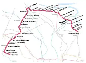 Netwerkkaart van de Arakawa-lijn