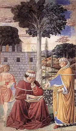 Augustinus leest de epistel van Paulus(1464/1465), fresco van Benozzo Gozzoli, Sant'Agostino-kerk in San Gimignano