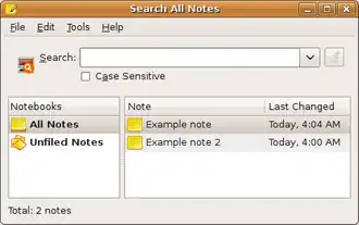 Hoofdscherm van Tomboy 0.10.2