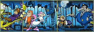 Graffiti van een aantal "Top Cat"-personages in Londen