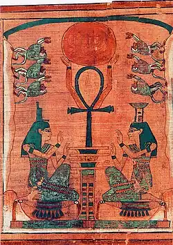 Ankh en zonnewiel in het Dodenboek van de Egyptische schrijver Ani
