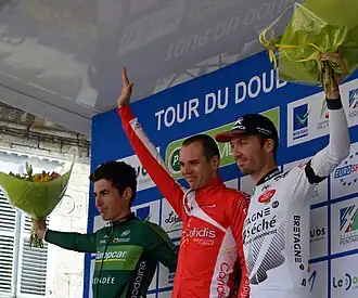 Angélo Tulik (2e), Rein Taaramäe (1e) en Pierre-Luc Périchon (3e).