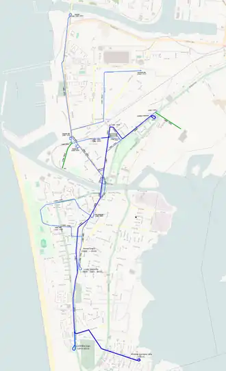 Ontwikkeling van tramnet(donkerblauw: in bedrijf)