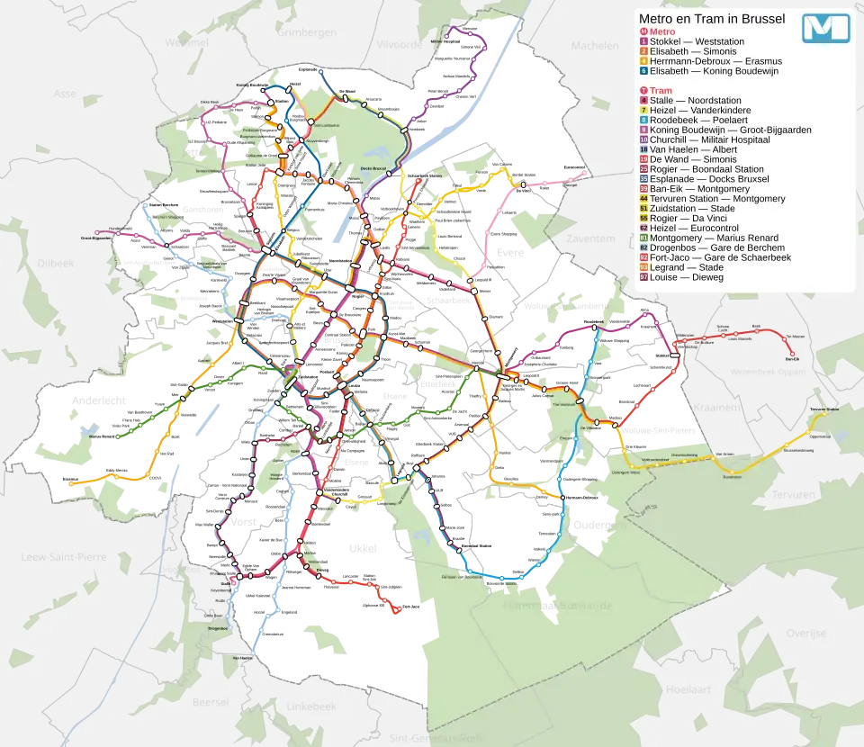 Netwerkkaart van de Brusselse tram