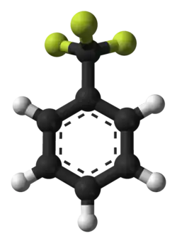 Molecuulmodel van trifluormethylbenzeen