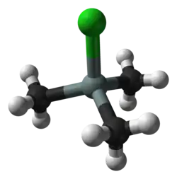 Molecuulmodel van trimethylchloorsilaan