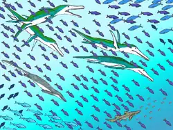 Clidastes (onder) en de polycotylide plesiosauriër Trinacromerum.