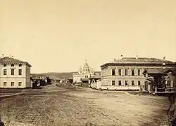 Gezicht op Troitskosavsk in de jaren 1880