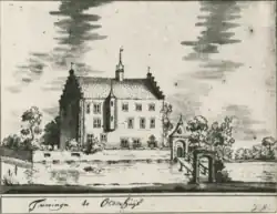 Tuwinga op de tekening van Jacobus Stellingwerff in de 17e eeuw, voor de verbouwing. Een soortgelijke tekening werd gemaakt door Andries Schoemaker.