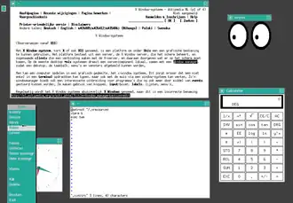Schermafdruk van twm (met xman, xeyes, vim, xclock en xcalc geopend)