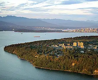 Luchtfoto van de campus in Vancouver (Point Grey)