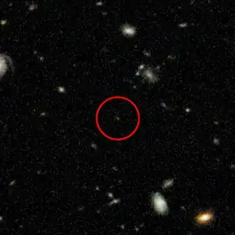 Uitvergroting van de opname van UDFy-38135539 door de Hubble-telescoop